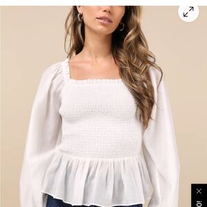 Lulu's White Smocked Peplum Blouse
